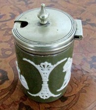 ANTQ CARLTON WARE STOKE ON TRENT LIDDED MUSTARD POT W/ CLASSICAL FIGURES EX-COND picture