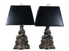 2 Maitland Smith Silver Neoclassical Delphin Koi Fish Table Banquet Lamps 32