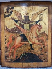 ANTIQUE 18c MONUMENTAL HAND PAINTED RUSSIAN ICON ST.MIHAIL (ST.MICHAEL) picture