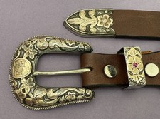 Vintage BOHLIN Sterling Silver Gold 1940’s Premium 5-A Ranger Belt Buckle Set picture