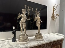 Stunning Pair of Mirroring Angel Candelabras - White Marble Bases, High Detail picture