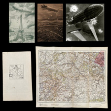 VERY RARE WWI German Zeppelin Corps Paris West France Airship Aerial Raid Map picture