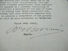 1929 Letter: Baltimore Mayor Broening Condemns Massacre in Hebron Palestine picture