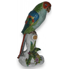 Antique 19th Century Wallendorf German Porcelain Parrot on Branch Figurine 14