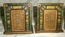 ANTIQUE L.C.T. TIFFANY STUDIOS #365 FURNACES FAVRILE ART BRONZE ENAMEL BOOKENDS picture