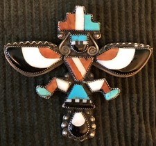 Best Zuni Knifewing Paywa Family Pin Mosaic Inlay Turquoise & Shells 1940s-50's picture