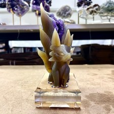 2.88LB Natural Rare Amethyst Hand Carved Nine Tailed Fox Healing picture
