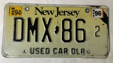 Vtg New Jersey Dealer License Plate - ‘USED CAR DLR’ - 1990’s, Embossed, #DMX862 picture