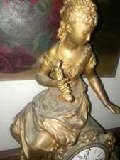 Antq French Empire Gilded Bronze 8-Day Clock◇Maiden◇Cherubs◇Lion Figurals◇Statue picture