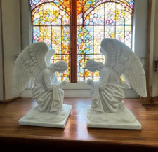 + Pair of Solid Marble Angel Statues, 28