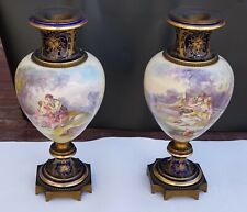 PAIR French 19th Century Large Sevres Cobalt-Blue Porcelain Vases by MAXANT picture