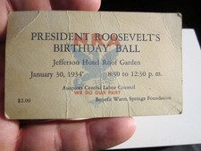 1934 NRA PRESIDENT ROOSEVELT'S BIRTHDAY BALL TICKET CENTRAL LABOR COUNCIL - SCC picture