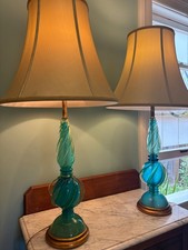 Rare & beautiful Atomic Era Murano Mercury Glass Lamps with Original Shades picture