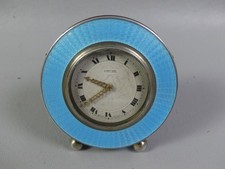 Cartier Art Deco Silver Blue Guilloche Enamel Desk Clock 8 Day EW&C Co Swiss Key picture