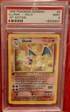 MISPRINT🔥Glurak Base PSA9 Holo1st🔥German Charizard Unique Parallel Lines Error picture