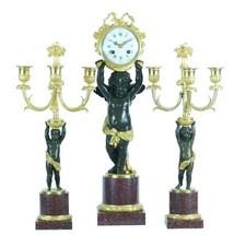 Antique Pendulum Signed HENRY DASSON Bronze Golden Porphyry Love Angel 2 Danish picture