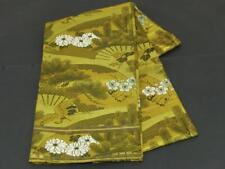 S Antique Tailored Pure Silk Round Obi With Flower And Crane Patterns On Matcha picture