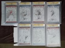 Civil War Complete Set Sketch Covers CGC 9.8 Signed by Stan Lee, Vines & Mcniven picture