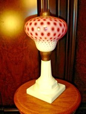 FENTON L.G.WRIGHT POLKA DOT CRANBERRY GLASS OLD OIL LAMP BASE picture