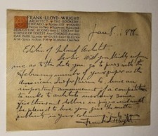 💥Frank Lloyd Wright -SIGNED - 1898 HAND WRITTEN LETTER and Stamped Evelope-INK picture