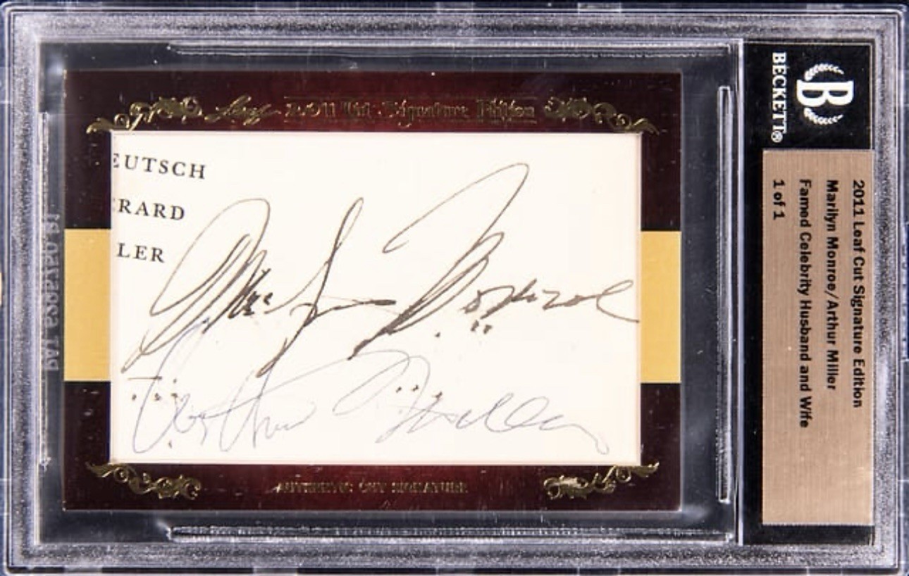2011 Leaf Marilyn Monroe & Arthur Miller Dual Signed Autograph #1/1 Card Beckett 2011 Leaf Marilyn Monroe & Arthur Miller Dual Signed Autograph #1/1 Card Beckett