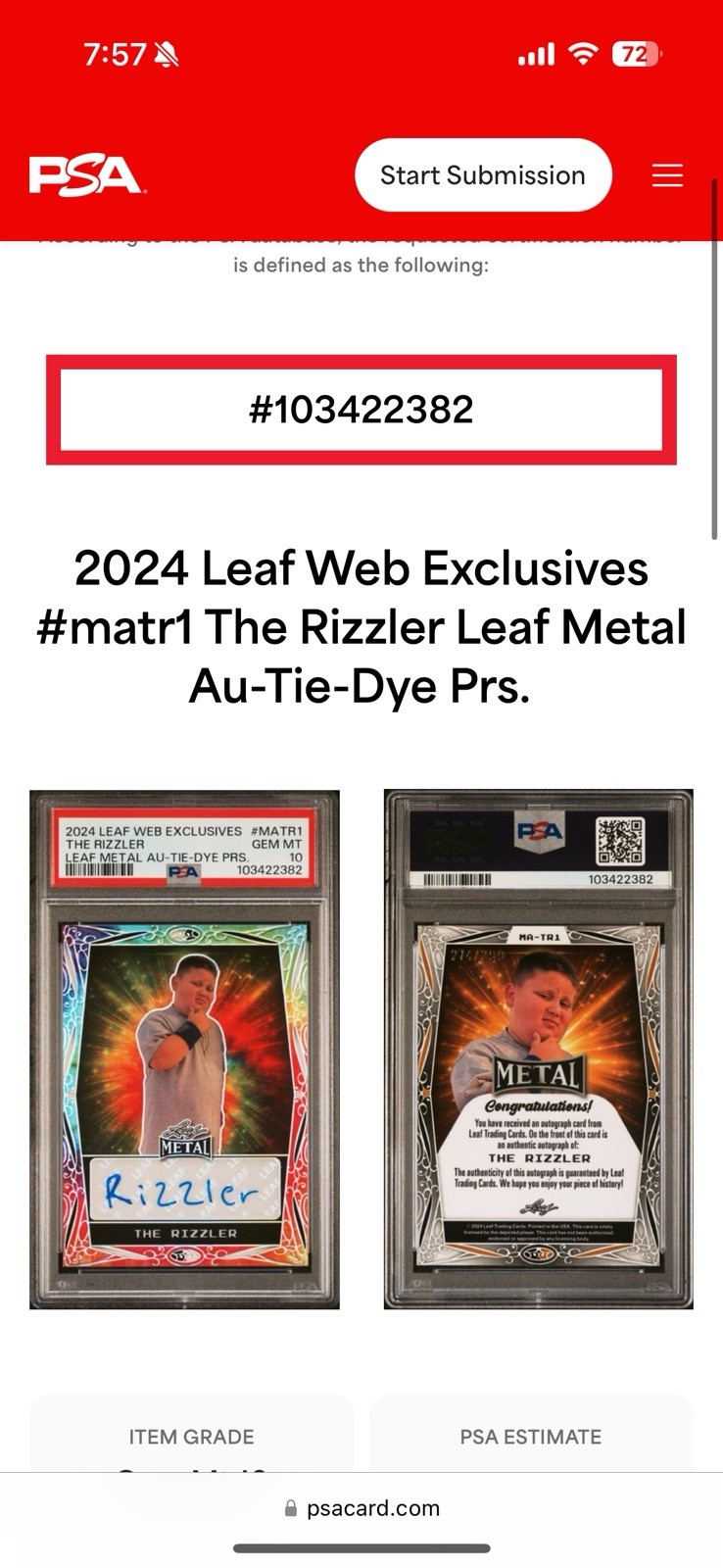 2024 Leaf Web Exclusives #matri The Rizzler Leaf Metal Au-Tie-Dye Prs. PSA 10 2024 Leaf Web Exclusives #matri The Rizzler Leaf Metal Au-Tie-Dye Prs. PSA 10