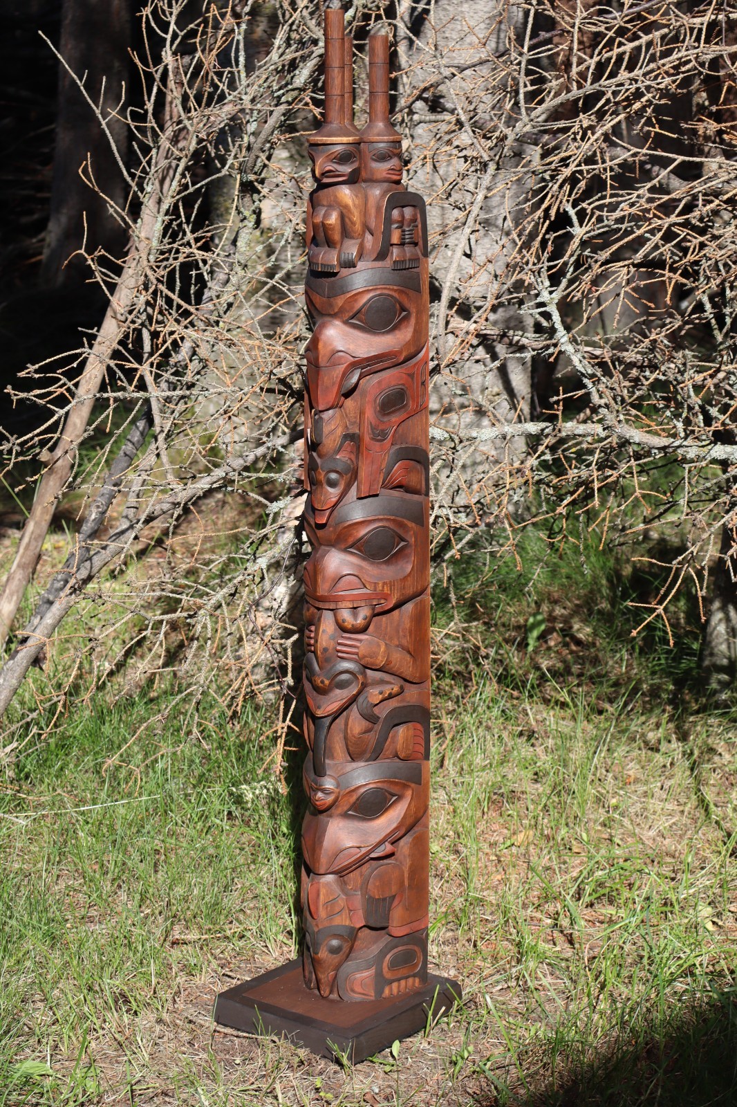 Exquisite Scott Jensen (Adopted Tlingit) Northwest Coast Cedar Totem Pole c.1998