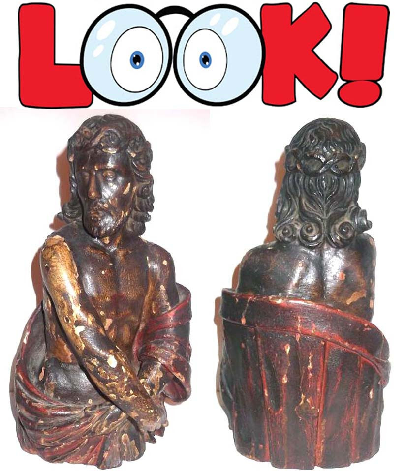 1435 ANTIQUE CARBON DATED BUST OF JESUS CHRIST-MAYFLOWER SHIP Bible Christian