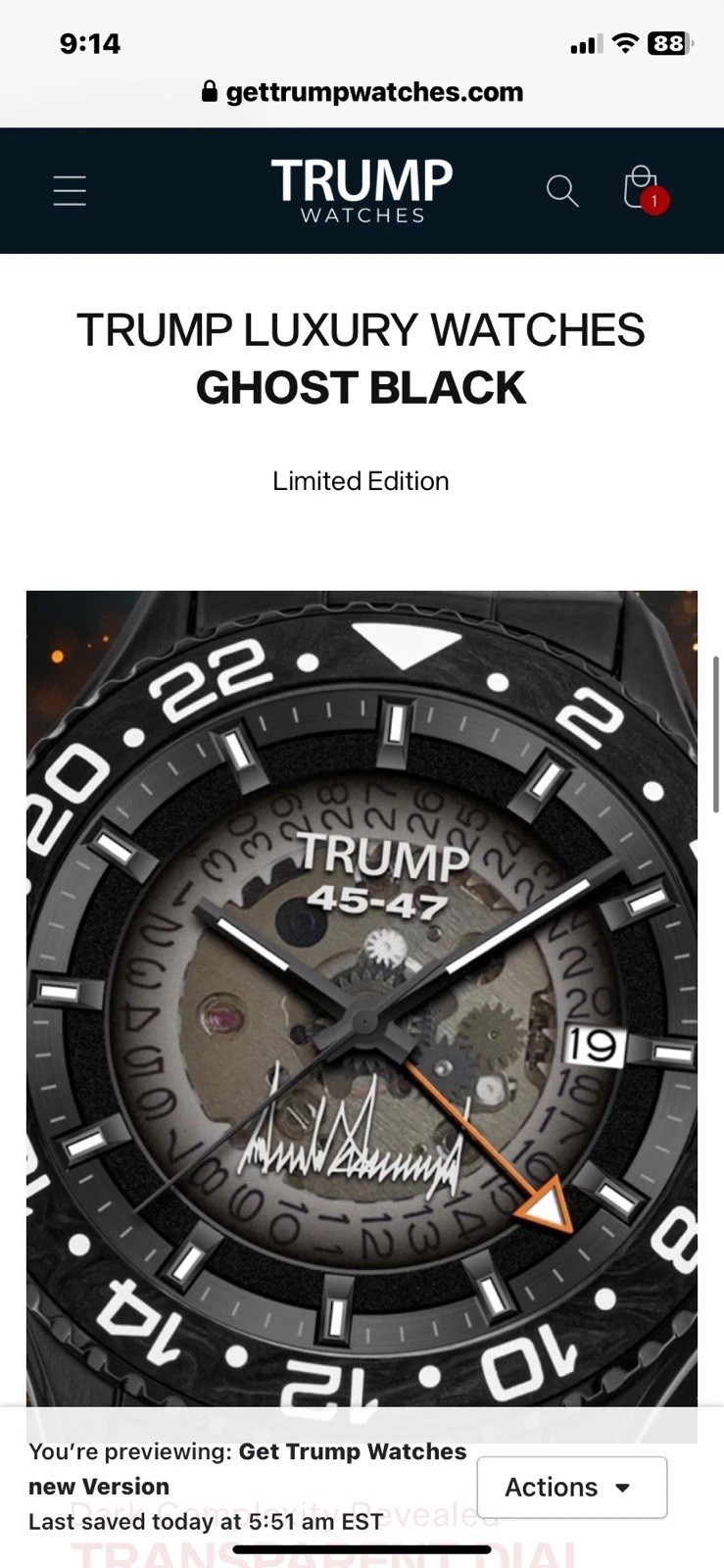 President Trumps Inauguration Watch (The Ghost) Only 250 Made .This is 133/250 