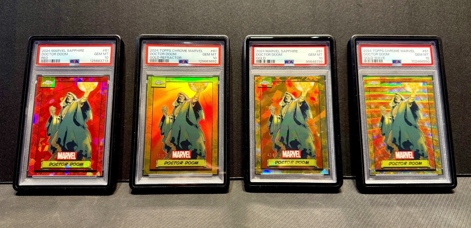 2024 Marvel Sapphire Doctor Doom Red Ice Gold Refractor 5/5 #61 PSA10 Lots*4 2024 Marvel Sapphire Doctor Doom Red Ice Gold Refractor 5/5 #61 PSA10 Lots*4