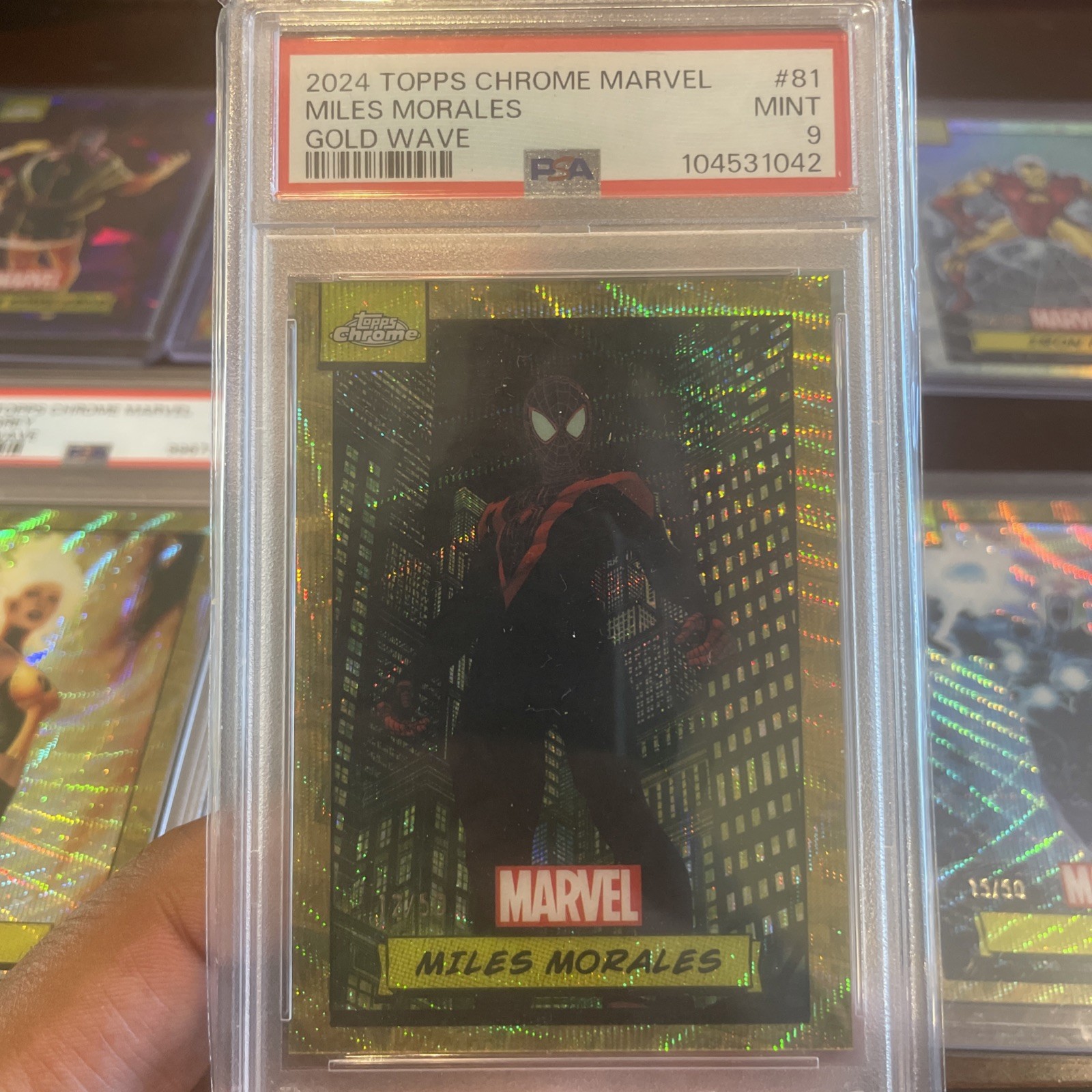 PSA 9 2024 Topps Chrome Marvel MILES MORALES GOLD WAVE #/50 Marvel Chrome 1st Yr PSA 9 2024 Topps Chrome Marvel MILES MORALES GOLD WAVE #/50 Marvel Chrome 1st Yr