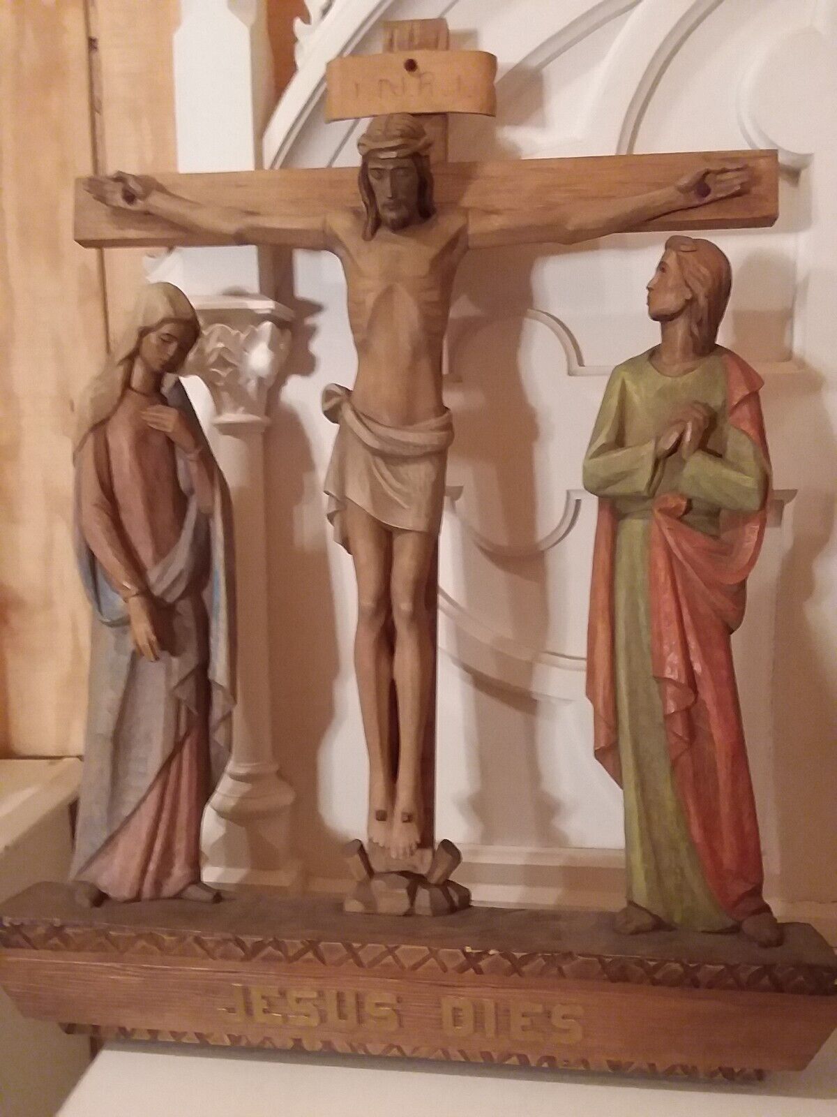 14 Lg Vtg Demetz Carved Wood Catholic Church Stations of the Cross Set Italy
