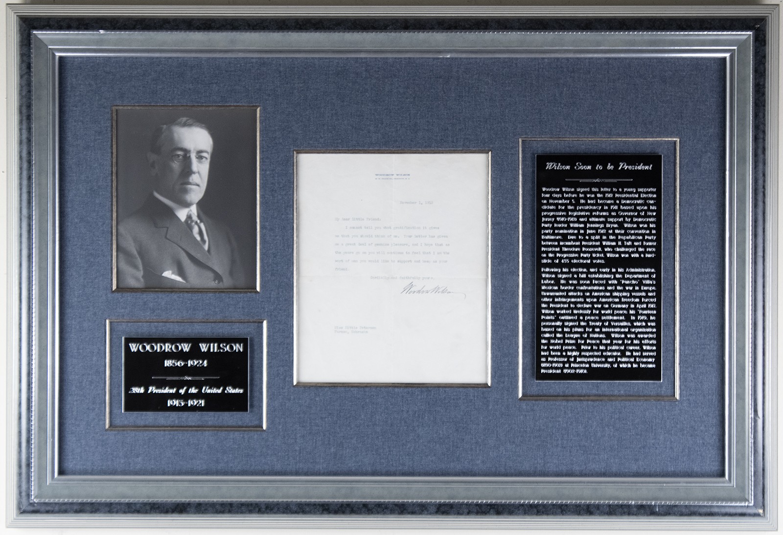WOODROW WILSON - TYPED LETTER SIGNED 11/01/1912 WOODROW WILSON - TYPED LETTER SIGNED 11/01/1912