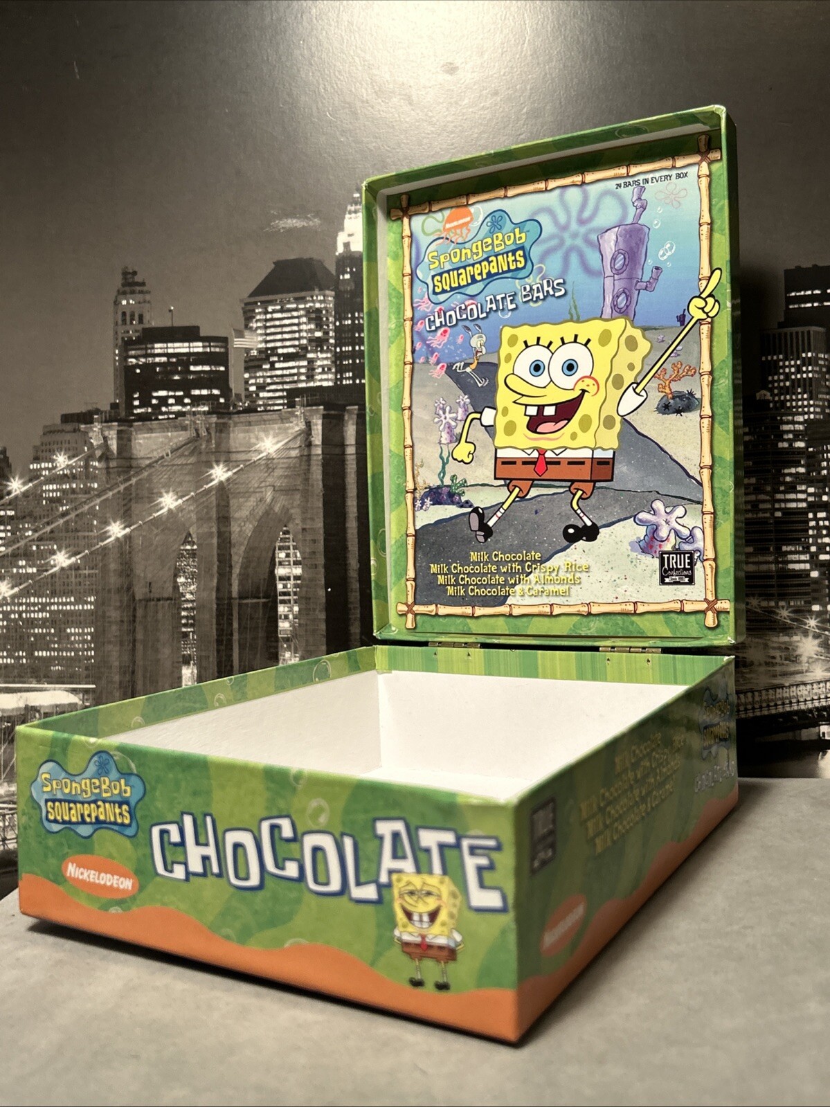 SpongeBob SquarePants True Confections Rare 2001 Chocolate Bar Empty Box SpongeBob SquarePants True Confections Rare 2001 Chocolate Bar Empty Box