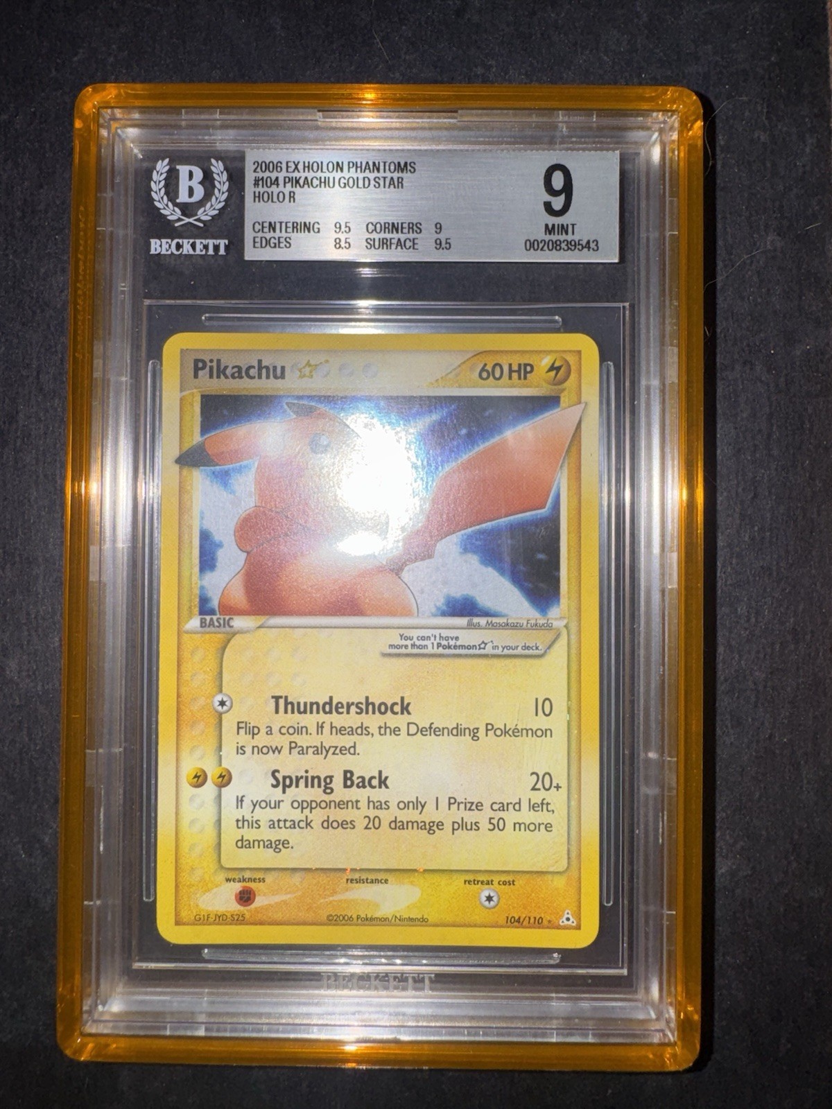 Pokemon Pikachu Gold Star 104/110 EX Holon Phantoms ENG BGS 9 MINT NEW CERT Pokemon Pikachu Gold Star 104/110 EX Holon Phantoms ENG BGS 9 MINT NEW CERT