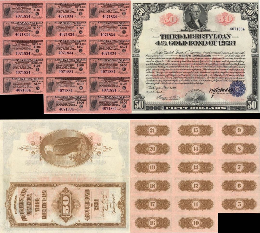 $50 Third Liberty Loan Bond - Extremely Rare Type - May 9, 1918 - U. S. Treasu $50 Third Liberty Loan Bond - Extremely Rare Type - May 9, 1918 - U. S. Treasu