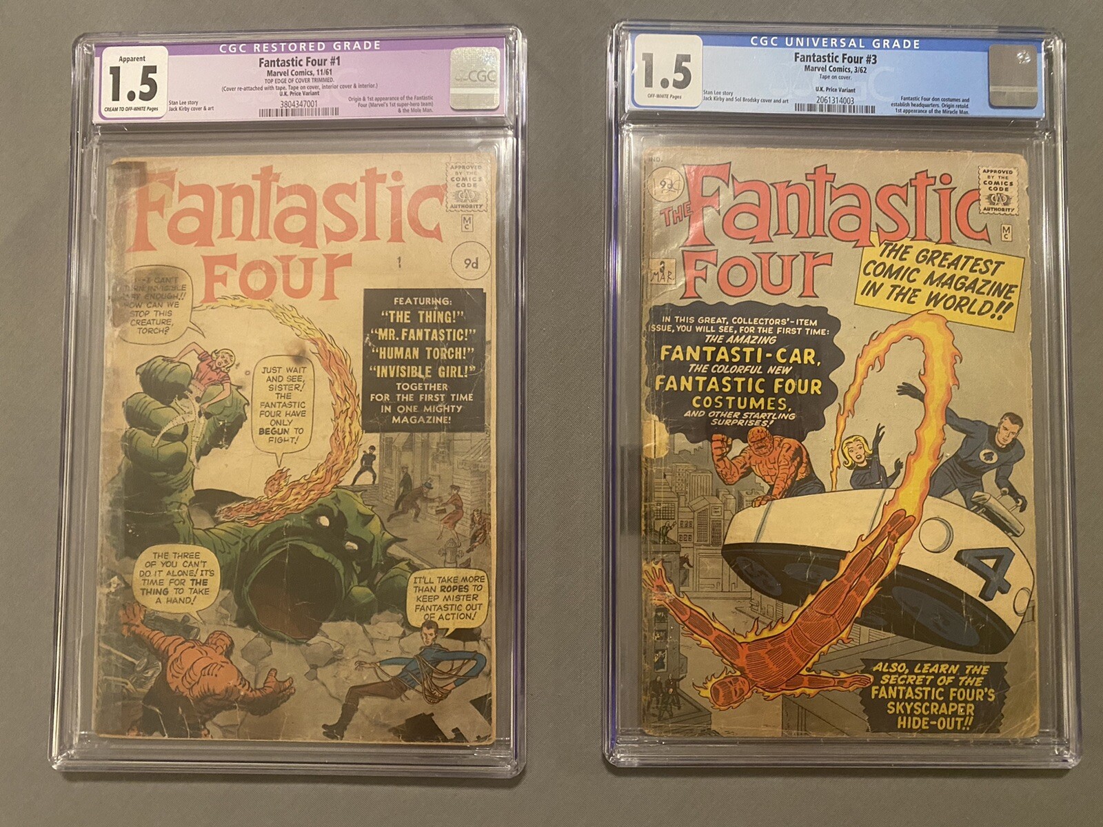 Fantastic Four #1 CGC Restored UK Pence 1.5 #3 CGC 1.5 UK Pence 1961 Marvel RARE Fantastic Four #1 CGC Restored UK Pence 1.5 #3 CGC 1.5 UK Pence 1961 Marvel RARE