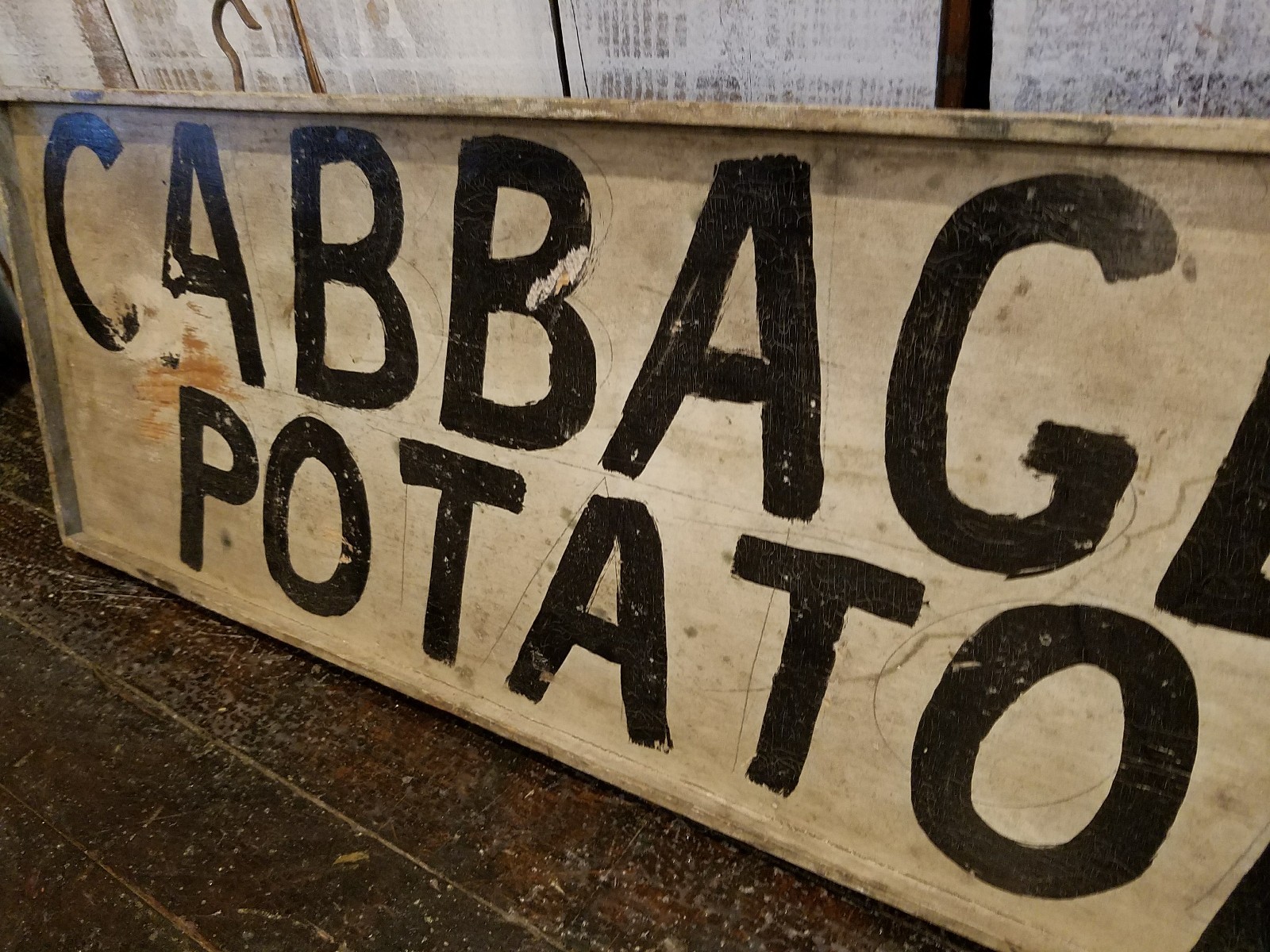 Antique Double Sided Produce Stand Trade Sign Cabbage Potatoes Antique Double Sided Produce Stand Trade Sign Cabbage Potatoes