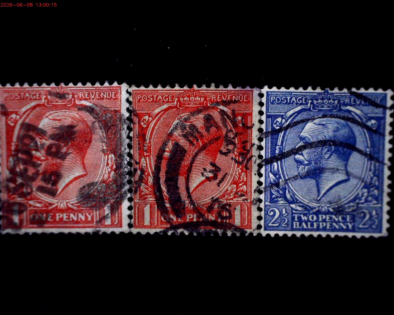 GB -UNITED KINGDOM, set of 3 stamps, USED STAMPS, portrait of King George V, WM GB -UNITED KINGDOM, set of 3 stamps, USED STAMPS, portrait of King George V, WM
