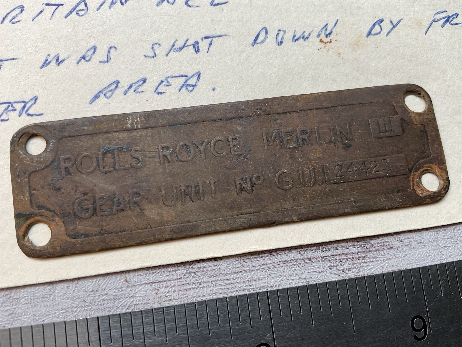 ORIG WWII BATTLE OF BRITAIN ACE HAROLD HOWES NAME PLATE FROM HURRICANE DIED IN ORIG WWII BATTLE OF BRITAIN ACE HAROLD HOWES NAME PLATE FROM HURRICANE DIED IN