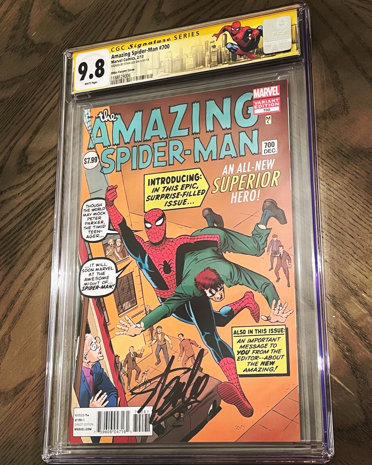 SPIDER-MAN 700 DITKO VARIANT CGC 9.8 SS SIGNED BY STAN “THE MAN” LEE DEATH ISSUE