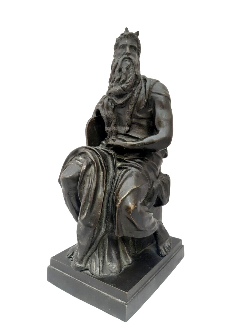 19TH Antique Decorative Figure of Moses French Bronze Statue After Michelangelo 19TH Antique Decorative Figure of Moses French Bronze Statue After Michelangelo
