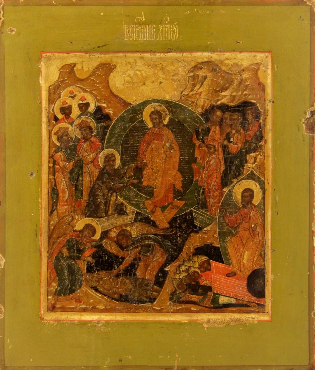 ANTIQUE 16c HAND PAINTED RUSSIAN ICON OF THE CHRIST RESURRECTION KOVCHEG (8382)