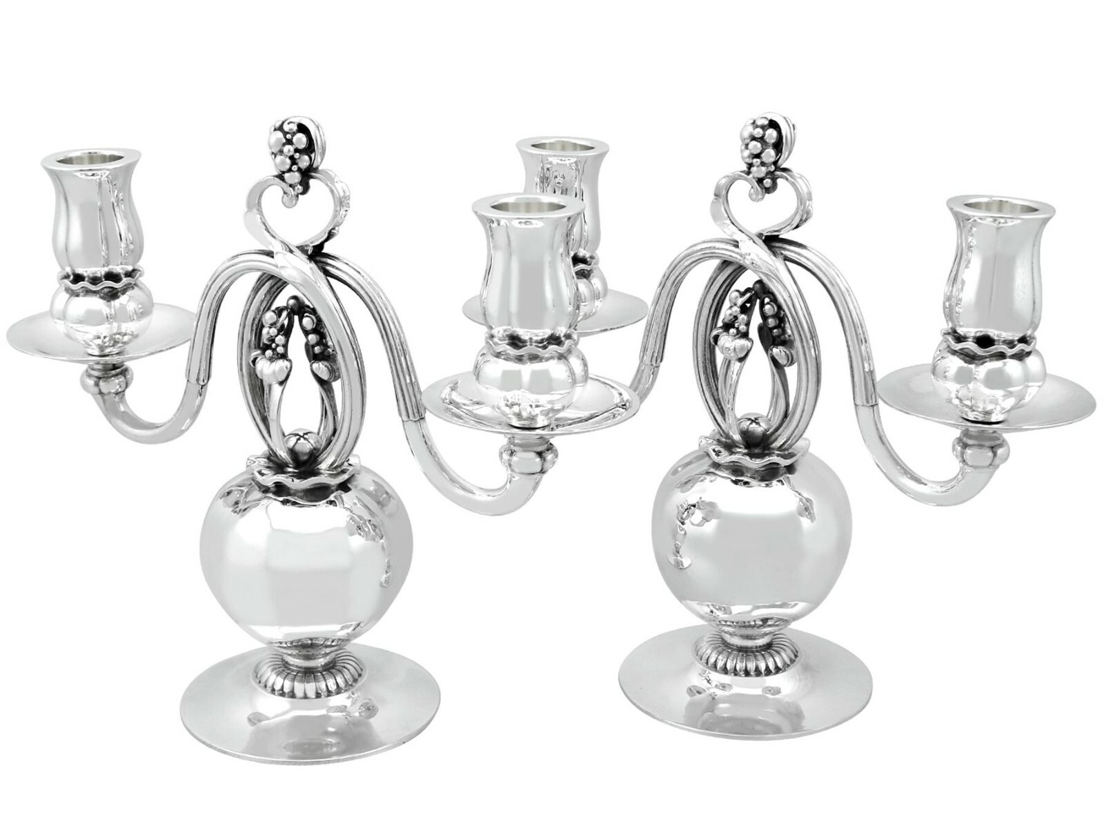 Antique Danish Sterling Silver Two Light Candelabra by Georg Jensen Antique Danish Sterling Silver Two Light Candelabra by Georg Jensen