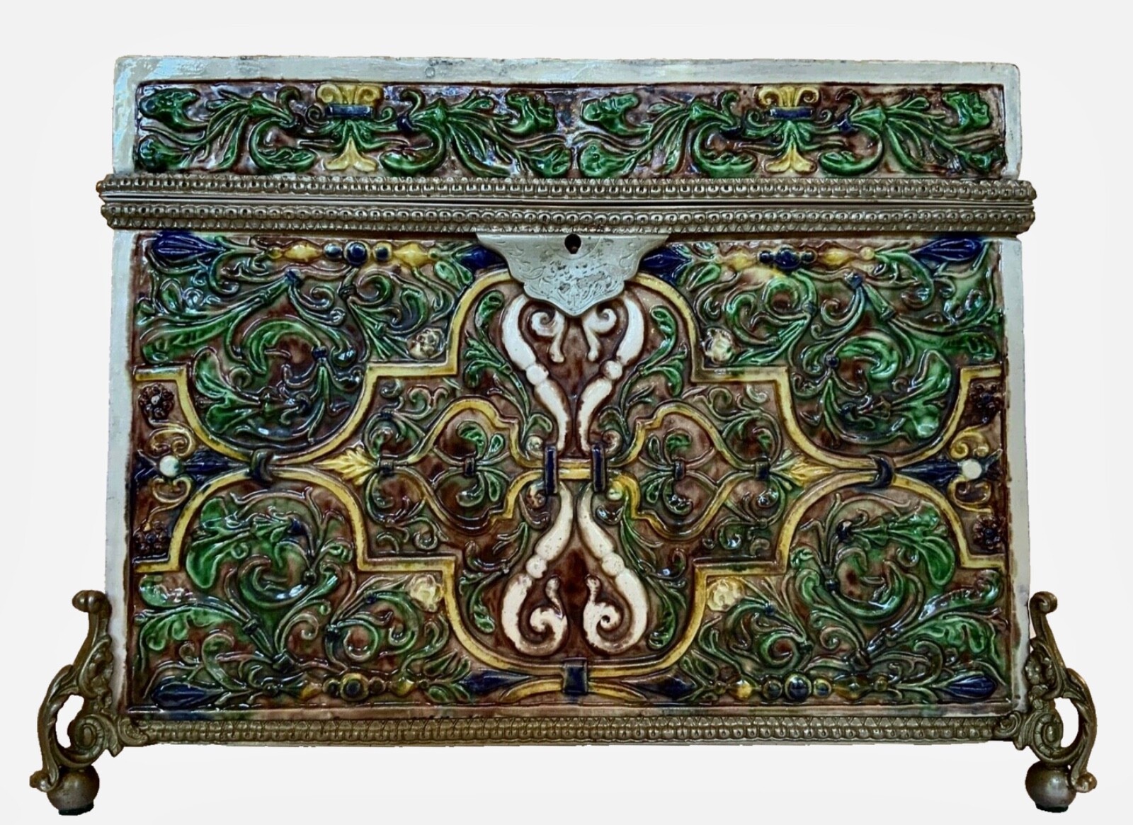 19thC Majolica Nasrid Style Palissy Lidded Box Casket / Thomas Sargent France