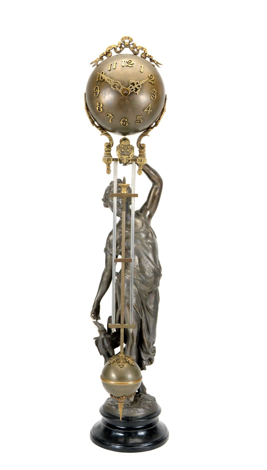 Ansonia Style 8 Day Antique Brass Finish Huntress Lady Mystery Swinging Clock Ansonia Style 8 Day Antique Brass Finish Huntress Lady Mystery Swinging Clock