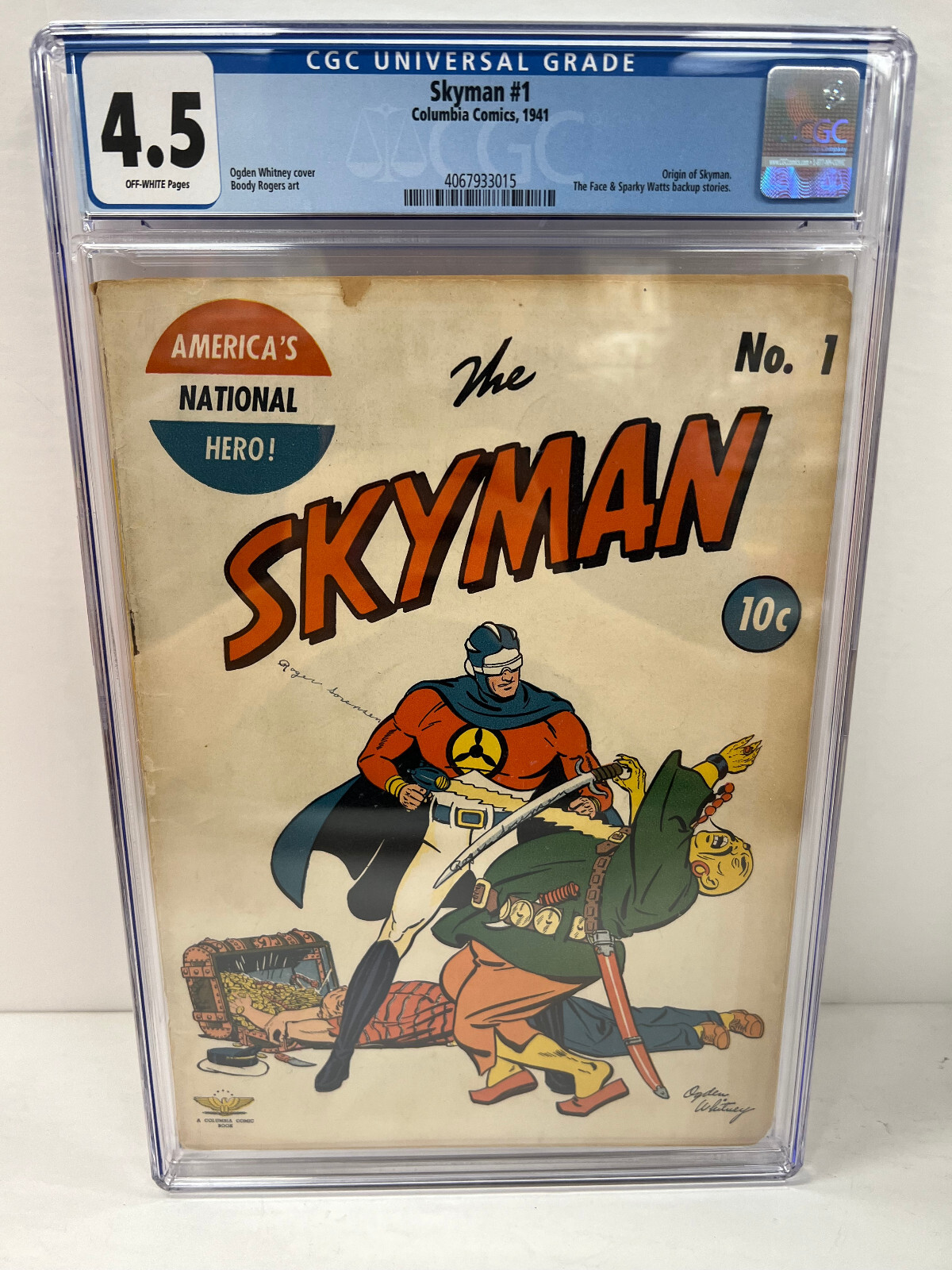 Skyman  #1 - Columbia Comics - 1941 - CGC 4.5 - OW Pages - Origin of Skyman