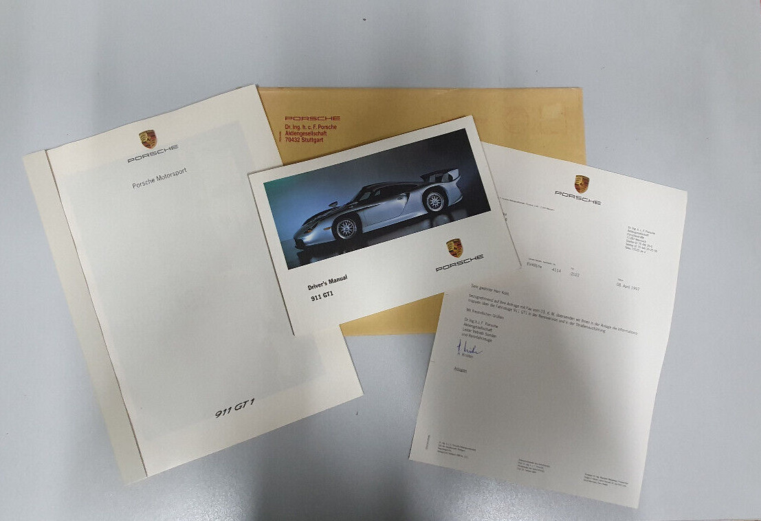 RARE  OEM Porsche Factory GT1 GT 1  owners manual sales catalog portfolio VIP