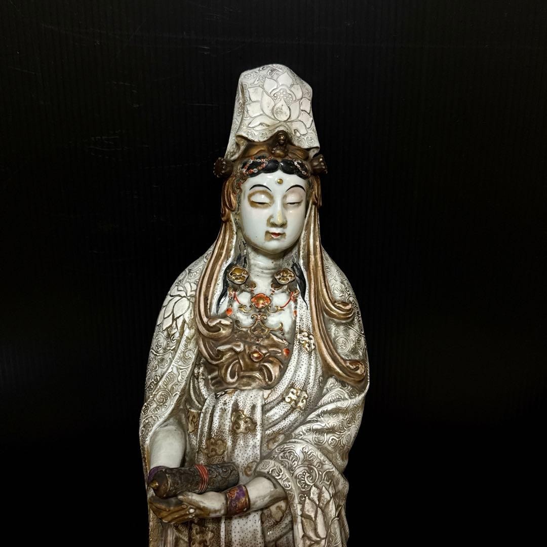 Kyoto Ware Kutani Buddha Kannon Edo Period Large Hand-Painted Art Signed Antique