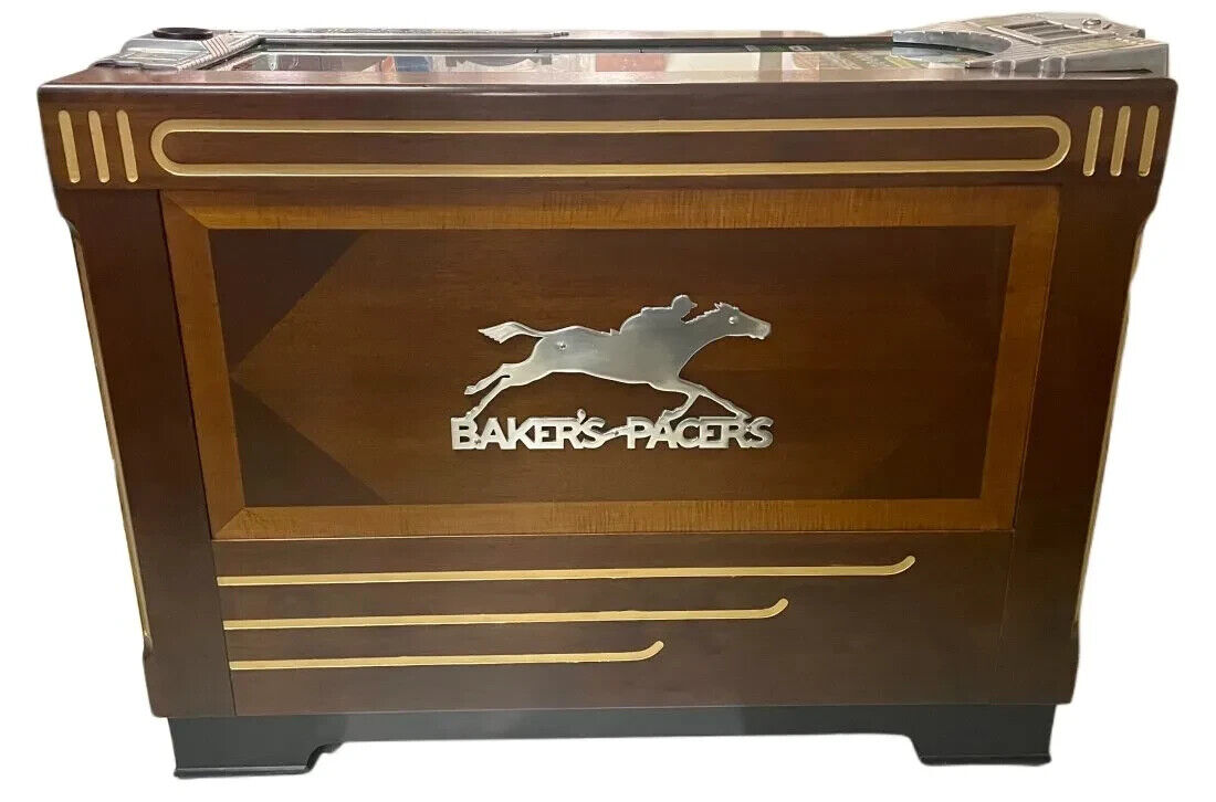 Vintage Antique Bakers Pacers Horse Racing Wood Cabinet Slot Machine